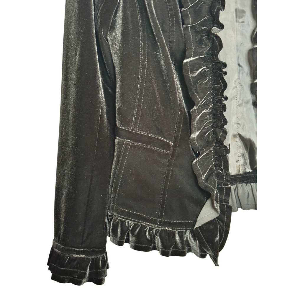 INC Black Velvet Goth Romantic Ruffle Blazer M Jacket Equestrian Riding Fairy - Picture 12 of 16